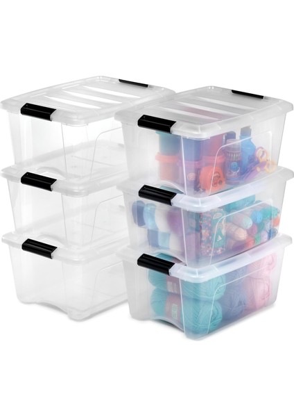 Ohyama Kutu, Plastik Saklama Düzenleyici, 6&apos;lı Paket, 6 x 15 L, Sabit, Klipsler, Istiflenebilir, Çok Amaçlı, Oturma Odası, Yatak Odası, Ofis, Kulübe - Ddntb-15 - Şeffaf