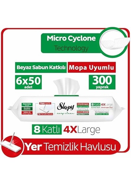 Clean Beyaz Sabun Katkılı Mopa Uyumlu Yer Temizlik Havlusu&mendili 6X50 (300 Yaprak) modelleri