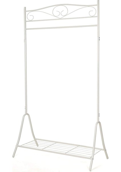 Yüksekliği 173 cm Metal Askısı Giysi Raylı Ayakkabı Rafı, Krem Beyaz HSR01W