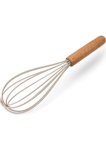 Bambu Saplı Silikon Mutfak Çırpıcısı - 3 Renk Seçeneği (Gri, Krem, Bej), Dayanıklı, Yapışmaz Kek ve Yumurta Çırpıcı (Krem)