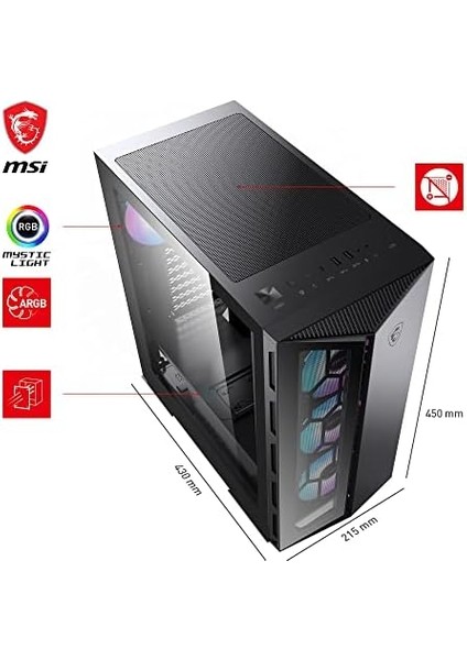 Mpg Gungnir 110R Temperli Cam 3 x A-Rgb Fan 1 x 120MM Fan Atx Gaming Bilgisayar Kasası fiyatları