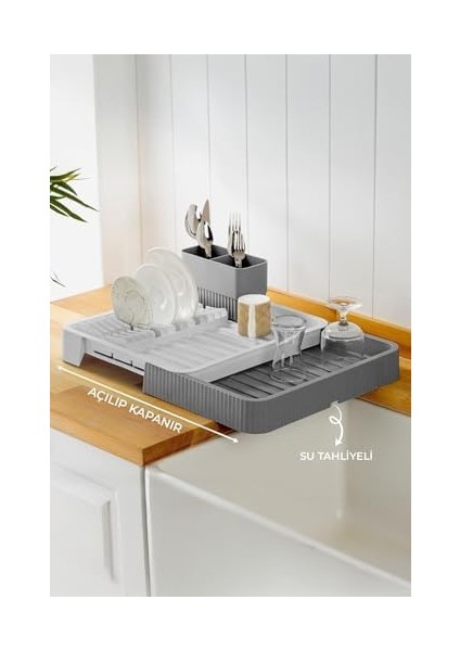 Kapanır Sürgülü Tabaklık Bulaşıklık – Bulaşık Sepeti, Bulaşık Kurutma, Mutfak Düzenleyici (Antrasit) fiyatları
