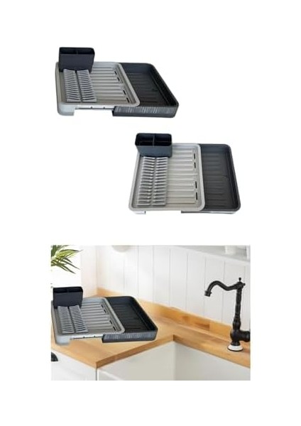 Kapanır Sürgülü Tabaklık Bulaşıklık – Bulaşık Sepeti, Bulaşık Kurutma, Mutfak Düzenleyici (Antrasit) modelleri