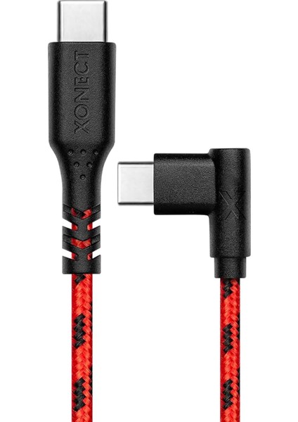 Type-C To Type-C ile Uyumlu ve ile Uyumlu Hızlı Şarj ve Data Kablosu 40 cm L Tipi Gaming Hasır Örgülü (Kırmızı)