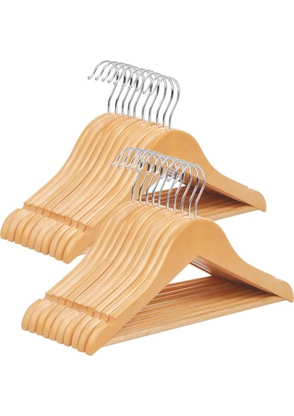 Çocuk Ahşap Askıları, 20&apos;li Paket, Çentikli Askı, 360 Derece Döner Kanca,, 35 cm CRW006-20