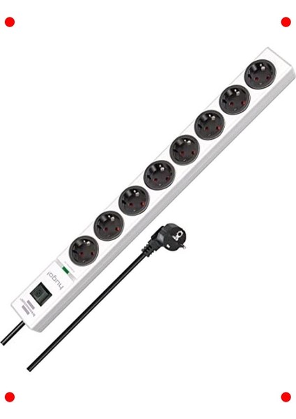 8'li Yüksek Gerilim Korumalı Priz (2m Kablo)