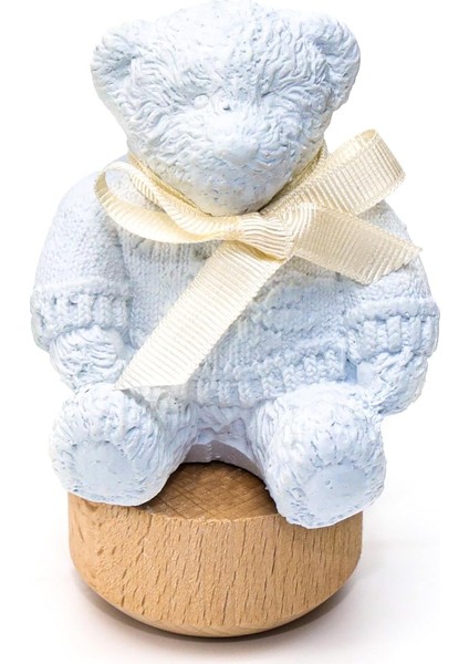 Ahşap Kaideli New Baby Kokulu Mavi Ayıcık Seramik Koku Taşı