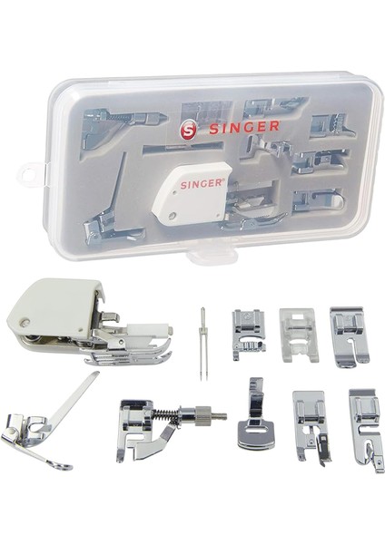| Dikiş Makinesi Aksesuar Seti, 9 Baskı Ayağı, Ikiz Iğne ve Kılıf Dahil, Şeffaf - Dikiş