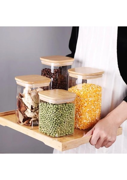 1400ML Sızdırmaz Vakumlu Bambu Kapaklı Borosilikat Cam Kavanoz – Hava Geçirmez & Dayanıklı Gıda Saklama Kabı (10CM x 21CM) fiyatları