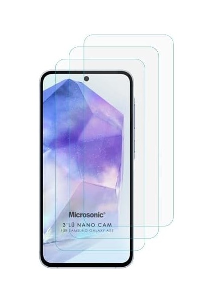 A55 Screen Protector Glass Cam Ekran (3`lü Paket) [ A55 ile Uyumlu Ekran - Şeffaf] fiyatları