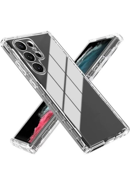 ile Uyumlu Şeffaf Clear Silikon Yüksek Kalite Darbeye Dayanıklı Şık Telefon Kılıfı (S23 Ultra)