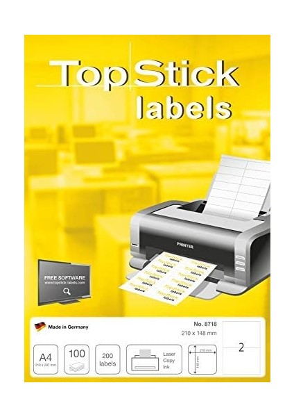 8718 Evrensel Etiketler, 100 Yaprak, 210 x 148 Mm, 2 Adet A4 Yaprak, 200 Adet, Kendinden Yapışkanlı, Yazdırılabilir, Mat, Çıkartma, Beyaz modelleri