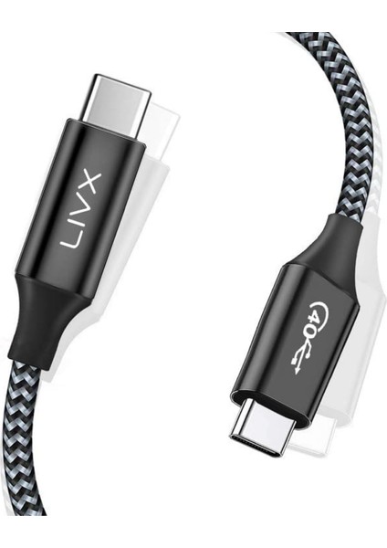 Action Thunderbolt 4 Type C Kablo 100 W Pd Şarj 40 Gbps Veri ve Görüntü Aktarım Kablosu Örgülü Kablo (50 Cm)