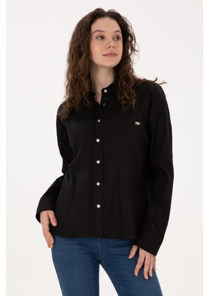 Kadın Siyah Gömlek Desenli 50316377-VR046