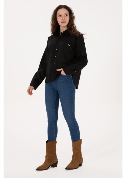 Kadın Siyah Gömlek Desenli 50316377-VR046 fırsatları