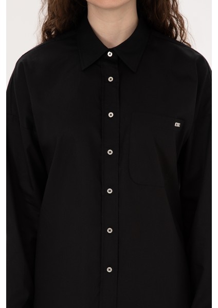 Kadın Siyah Gömlek Desenli 50316377-VR046