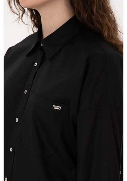 Kadın Siyah Gömlek Desenli 50316377-VR046