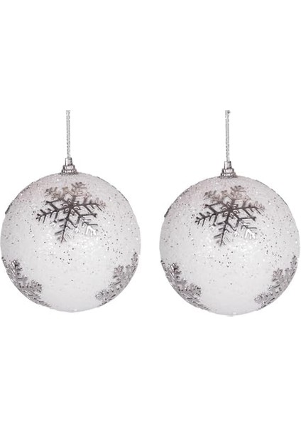 Yılbaşı Topu Beyaz Simli Kar Tanesi Figürlü 2&apos;li Paket Gümüş 9 Cm. modelleri