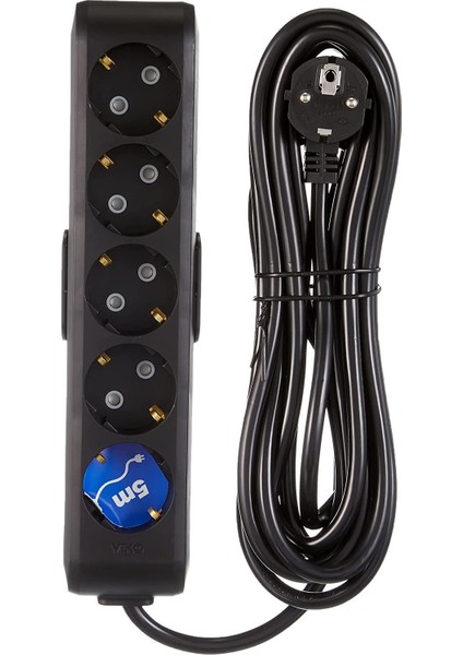 Multi-Let Siyah Priz Topraklı Kablolu Çocuk Korumalı 5 mt