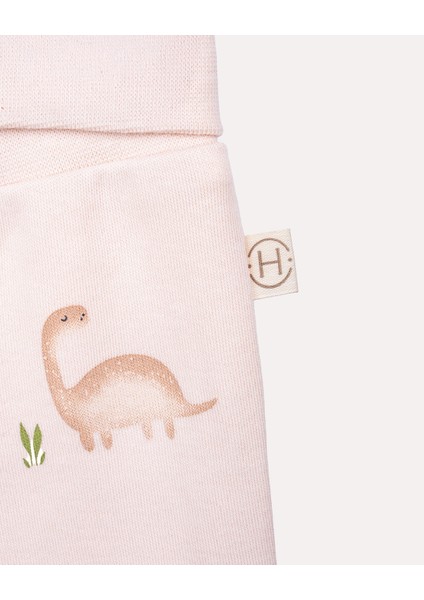 %100 Organik Pamuk Gots Sertifikalı Patikli Dinozor Desenli Bebek Pantolon – Pudra | Hoogie Premium Babywear fiyatları