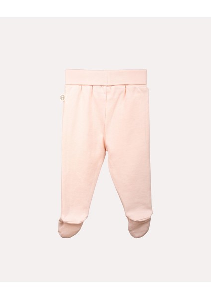 %100 Organik Pamuk Gots Sertifikalı Patikli Dinozor Desenli Bebek Pantolon – Pudra | Hoogie Premium Babywear modelleri