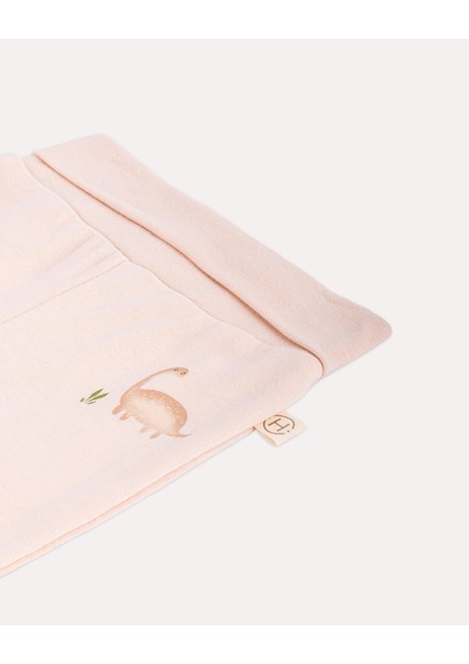 %100 Organik Pamuk Gots Sertifikalı Patikli Dinozor Desenli Bebek Pantolon – Pudra | Hoogie Premium Babywear fırsatları