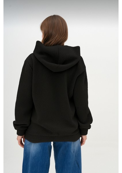 Kadın Peluş Kumoş Kanguru Cepli Kapüşonlu Rahat Kalıp Standart Sweatshirt modelleri