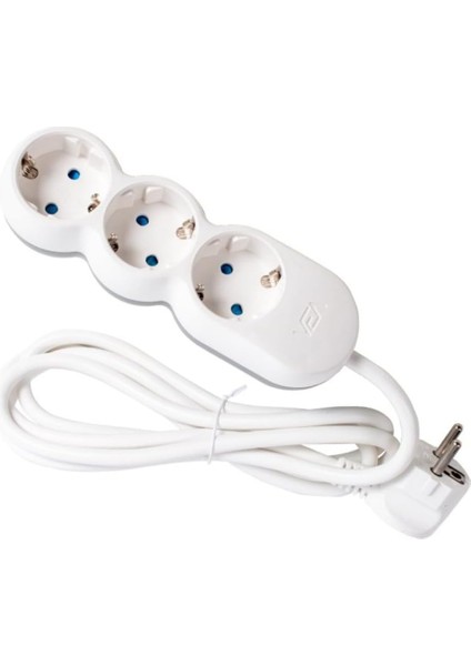 3lü 1.5 Metre Priz Uzatma Kablosu, Çocuk Korumalı, Topraklı Priz - 3500 Watt, 10 Amper, Beyaz Renk (1,5 Metre)