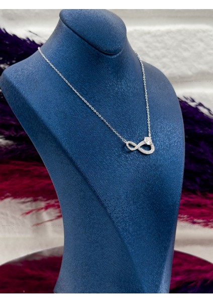 925 Ayar Gümüş Mosanite Taşlı Sonsuzluk Modeli Lüks Kadın Kolye fiyatları
