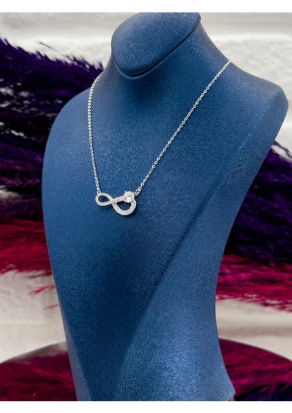 925 Ayar Gümüş Mosanite Taşlı Sonsuzluk Modeli Lüks Kadın Kolye modelleri