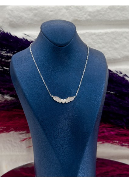 925 Ayar Gümüş Kalpli Melek Kanadı Aşk Modeli Popüler Kadın Kolye