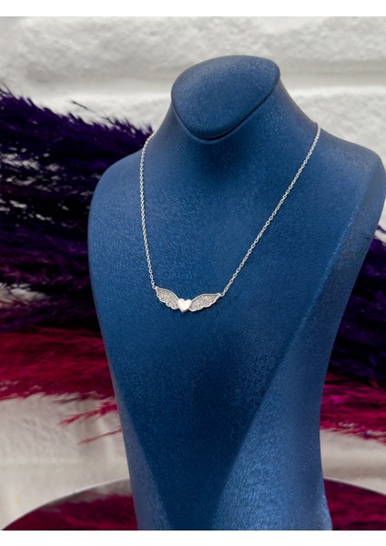 925 Ayar Gümüş Kalpli Melek Kanadı Aşk Modeli Popüler Kadın Kolye modelleri