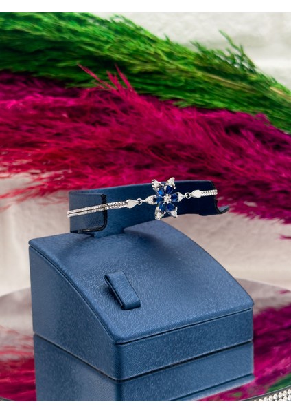 925 Ayar Gümüş Safir Taşlı Lotus Desenli Popüler Kadın Bileklik modelleri