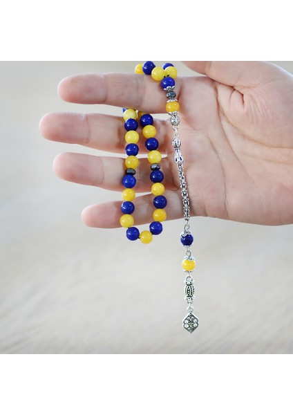 Kararmaz Metal Arnavut Zincir Püsküllü Küre Kesim Sarı Lacivert Jade Doğaltaş Taraftar Tesbih M1 fırsatları