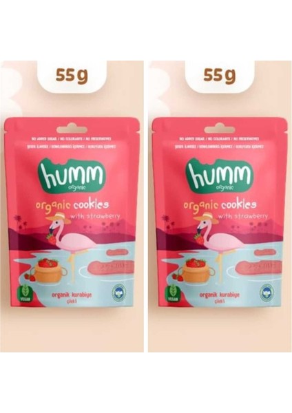 Organik Vegan Çilekli Kurabiye Atıştırmalık Paketi - 2 Adet* 55 G