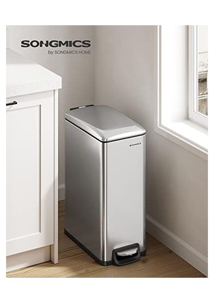 Mutfak Çöp Kutusu, 48 Litre, Dar, Çöp Kutusu, Dar Alanlar Için Pedallı Çöp Kutusu, Yavaş Kapanan Kapaklı ve Iç Kovalı Mutfak Çöp Kutusu, Paslanmaz Çelik, 15 Çöp Torbası Dahil, Gümüş fiyatları