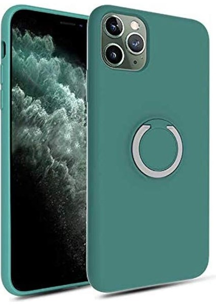 11 Pro ile Uyumlu Kılıf Plex Yüzüklü Soft Silikon Kapak Koyu Yeşil