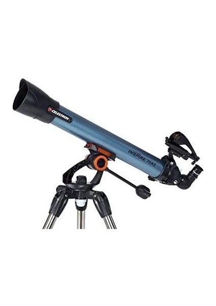 22401 Inspire 70AZ Refraktör Teleskopu, Akıllı Telefon, Iki Mercekli, 90° Yana Doğru Ayna, Yüksekliği Ayarlanabilir ve Aksesuar Kabı, Mavi modelleri