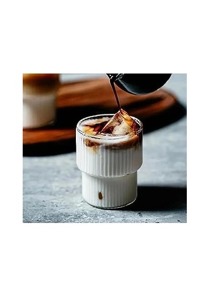 Origami Dayanıklı Çizgili Desenli Cam Kahve Çay Sunum Bardağı fiyatları