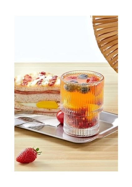 Origami Dayanıklı Çizgili Desenli Cam Kahve Çay Sunum Bardağı modelleri