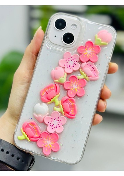 Go Aksesuar 13-14 ve 15 ile Uyumlu Oyuncak Pembe Çiçek Tasarımlı Esnek Silikon Kılıfı