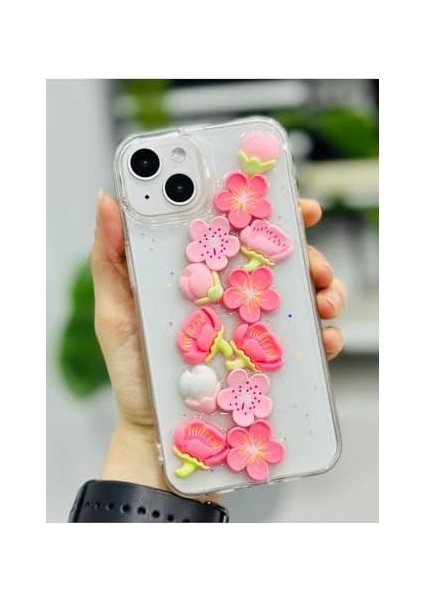 Go Aksesuar 13-14 ve 15 ile Uyumlu Oyuncak Pembe Çiçek Tasarımlı Esnek Silikon Kılıfı modelleri