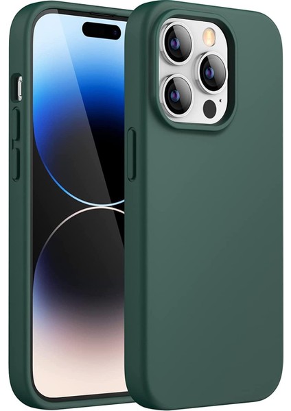 Ggm Aksesuar 14 Pro Max ile Uyumlu Içi Kadife Dışı Mat Yapıya Sahip Koruma Sağlayan Lansman Silikon Kılıf (Yeşil)