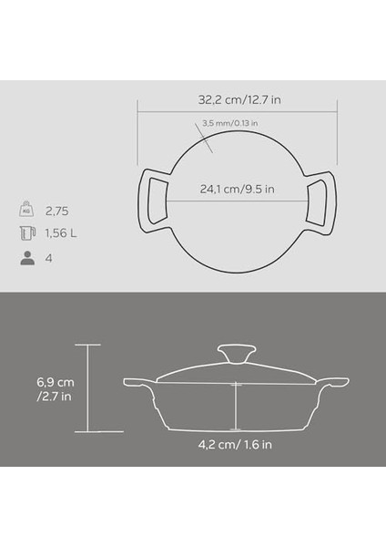Döküm Yuvarlak Sahan Cam Kapaklı Döküm Demir Yekpare Çift Kulplu ÇAP(Ø)24CM. modelleri