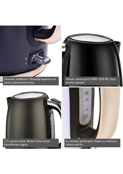 Gem Titan 1,7 L Su Isıtıcı – 2200 W, Paslanmaz Çelik Gövde | Beyaz modelleri