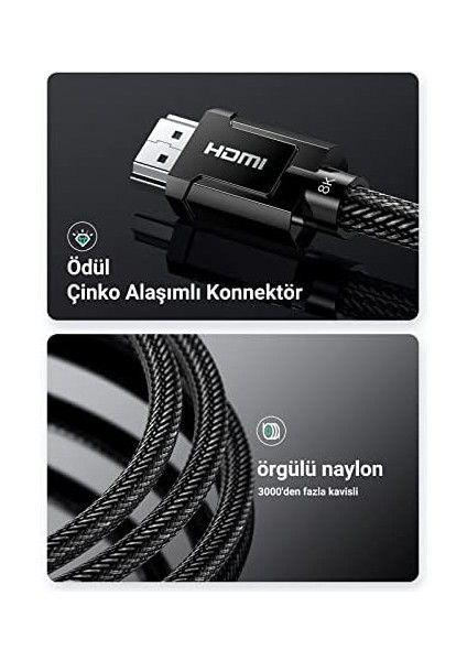 8k HDMI 2.1 Kablo Desteği HDR10, Earc, Ps5 Için 3d, Xbox S, Monitör Vb (1m), Gri fiyatları