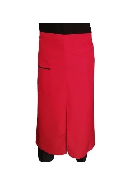 Önlük Biyeli Uzun Belden Kırmızı