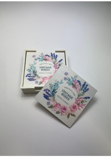 Ahşap Altlığı Seti (Kutulu - Çiçek Desenli)