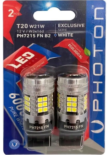 T20 W21W 12V Beyaz Fanlı LED Özel Seri Ampul Seti, 2 Adet