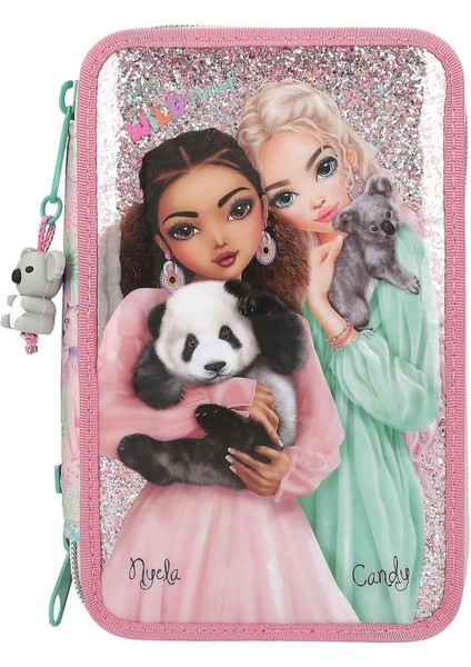 12785 Vahşi Doldurulmuş 3 Bölmeli Pembe Kutusu, Model Motifli ve Renkli Hayvan Desenli, Renkli, Cetvel, Vb